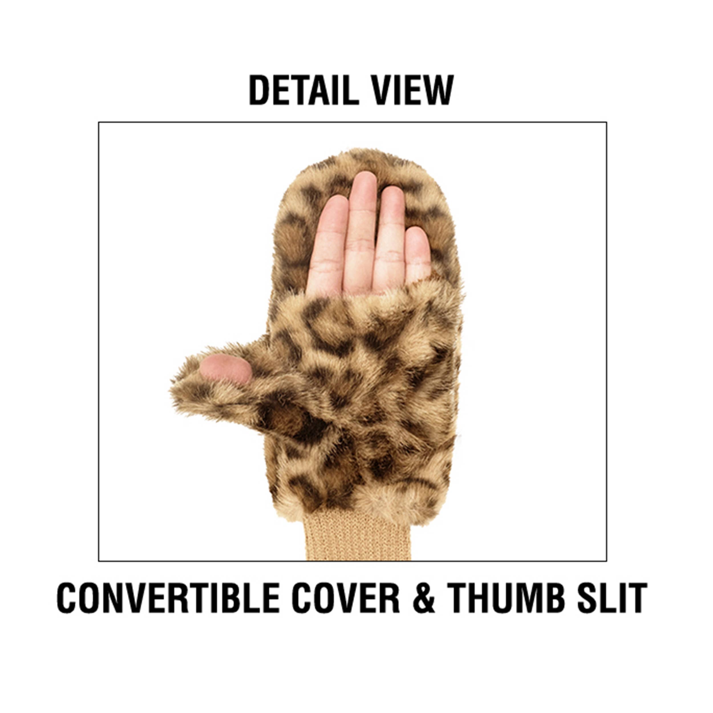 Leopard Fur Convertible Mitten Gloves - light brown