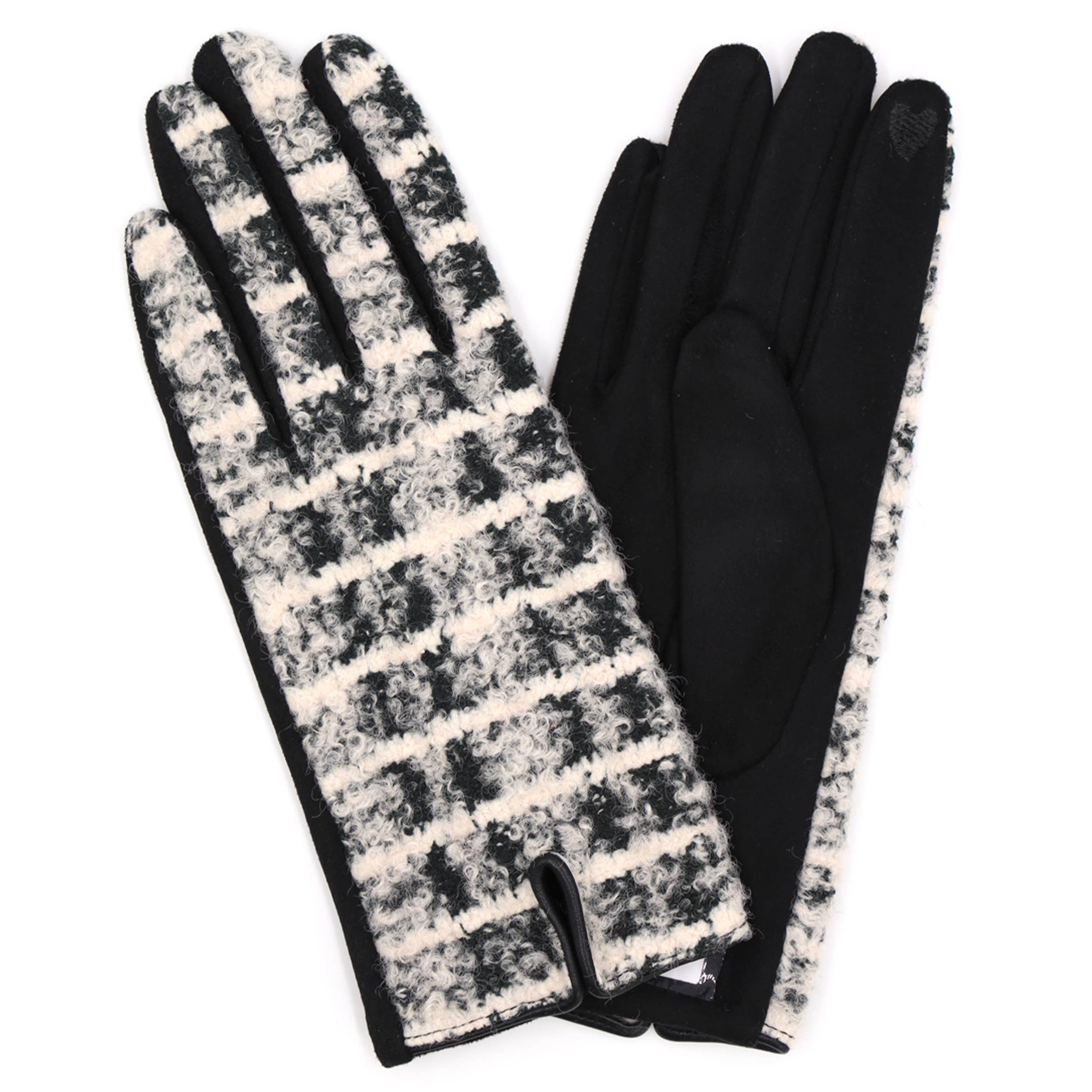 Fuzzy Check Plaid Pattern Smart Touch Gloves - black