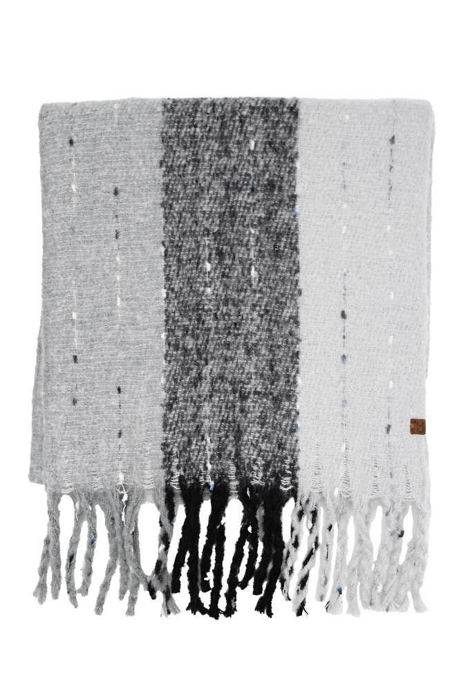 Multi Color Wide Stripe Woven Winter Scarf - grey