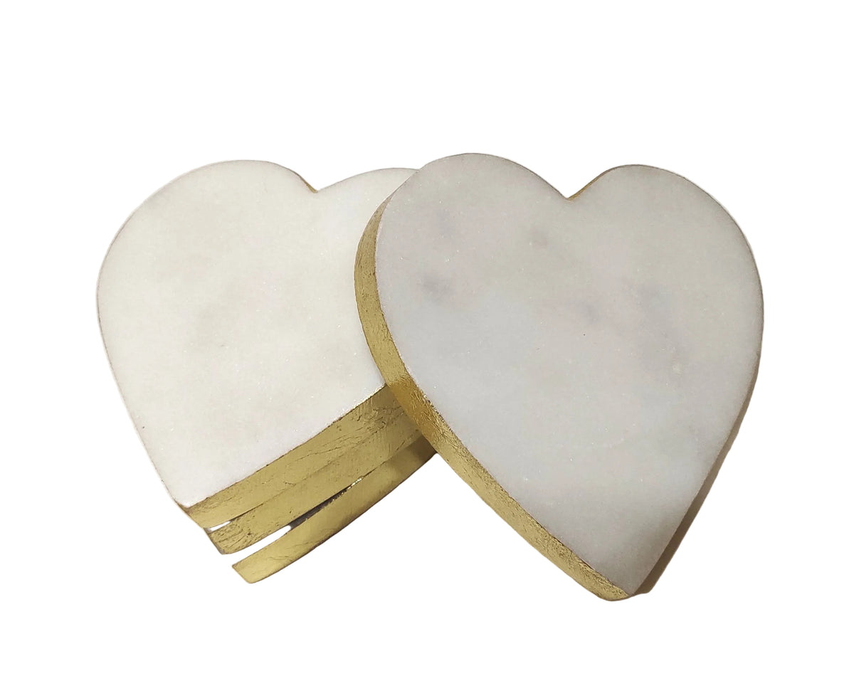 Lot de 4 sous-verres en cœur de marbre blanc