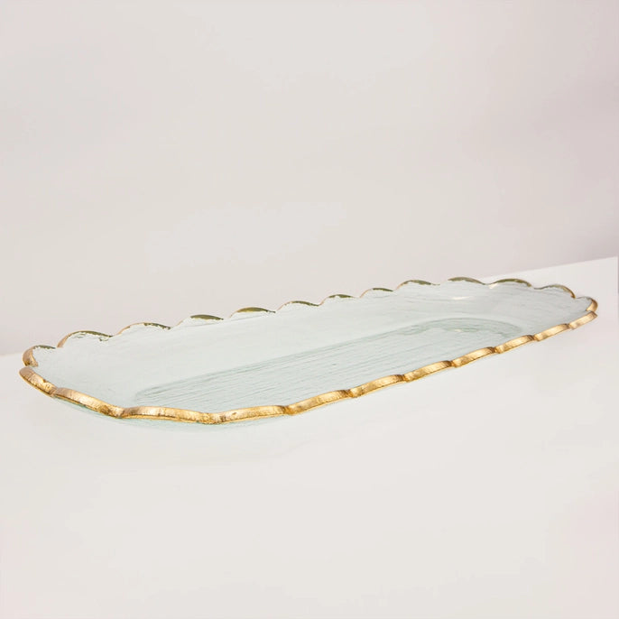 Glass Oval Serving Platter w/Gold trim