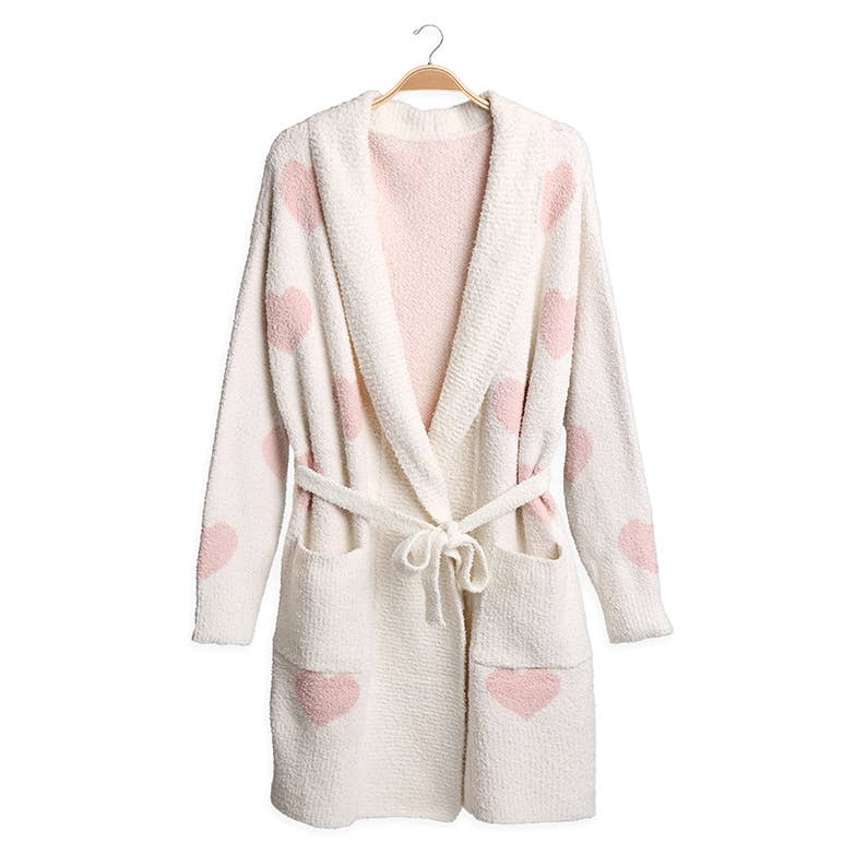 Heart Pattern Soft Robe with Front Pockets