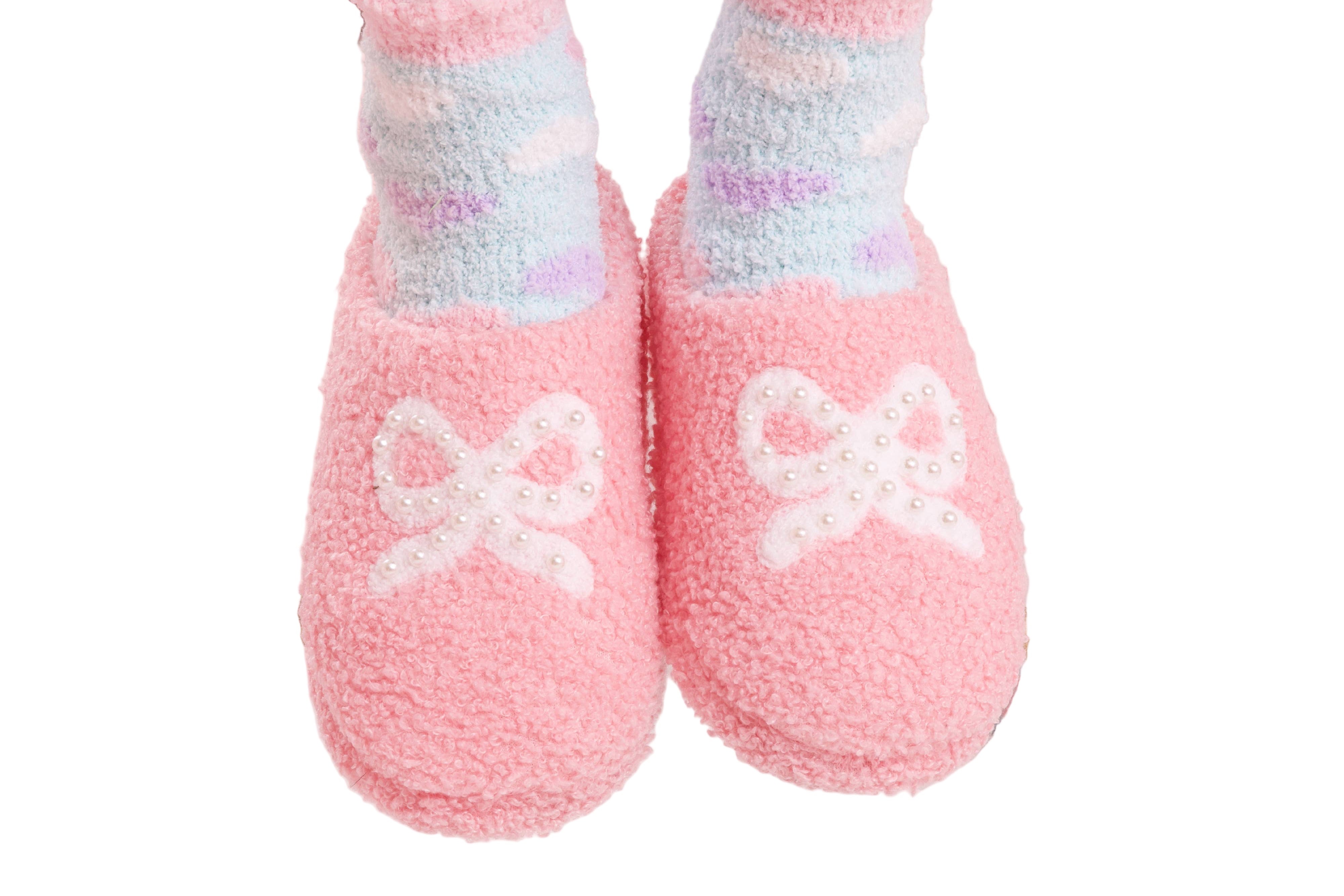 Plush Pearl Bow Slippers