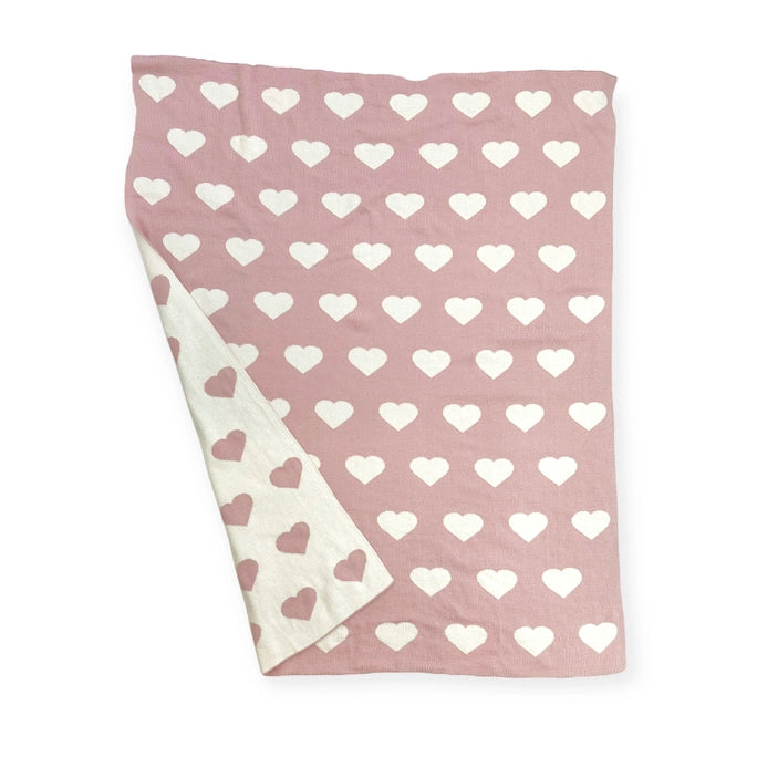 Personalized Hearts Reversible Organic Sweater Knit Baby Blanket