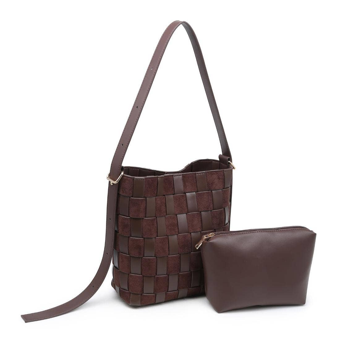 Vegan leather panel bucket bag - chocolate