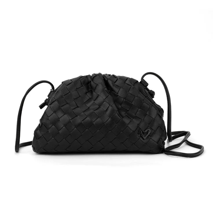 Woven Vegan Leather Crossbody Clutch - Black