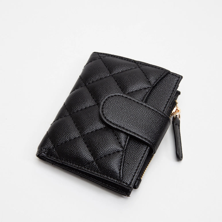 Small Quilted Leather Coin Purse Wallet Black