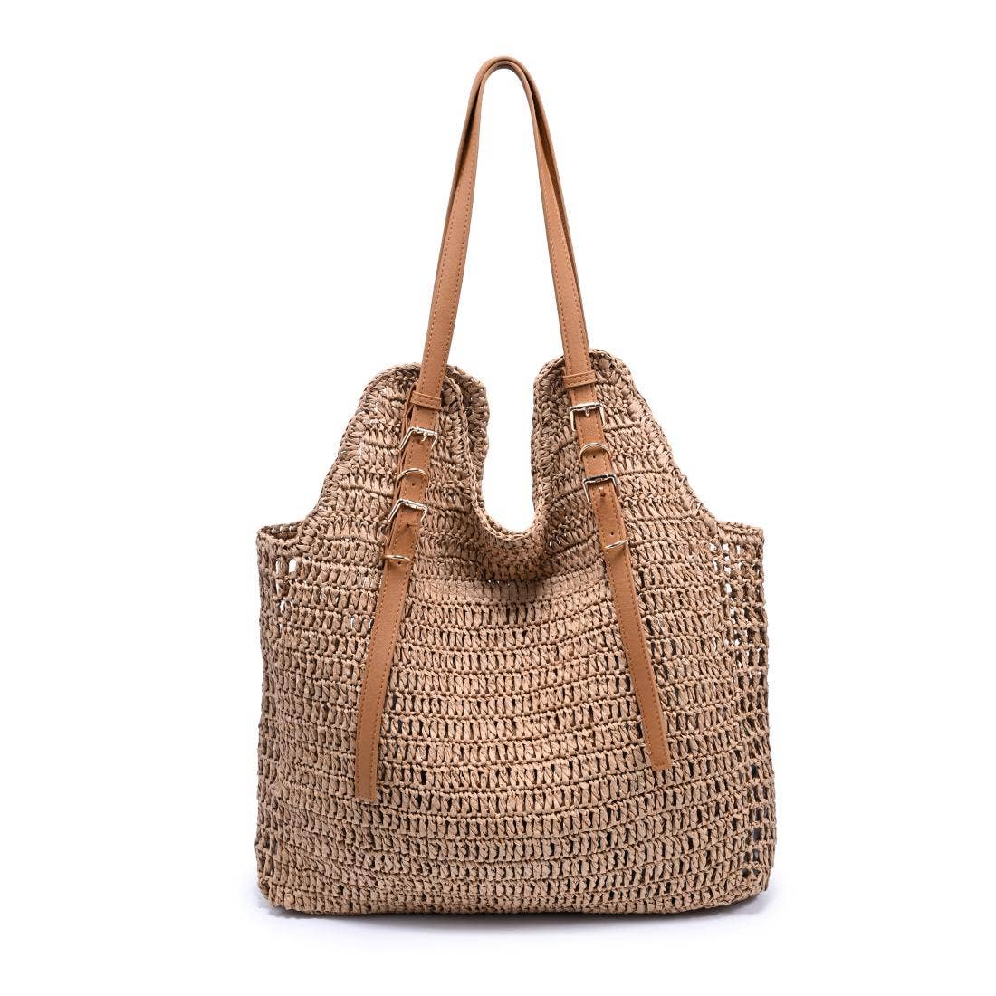 Handwoven Tote with buckle straps - natural