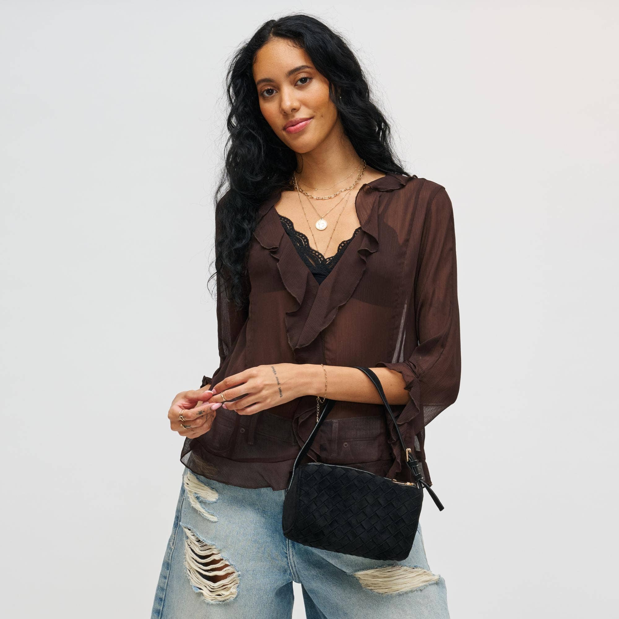Vegan leather woven Shoulder Bag