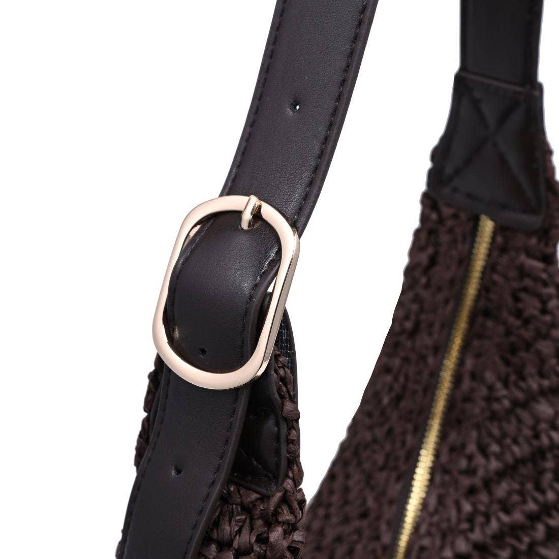 Sac hobo croissant en raphia - chocolat