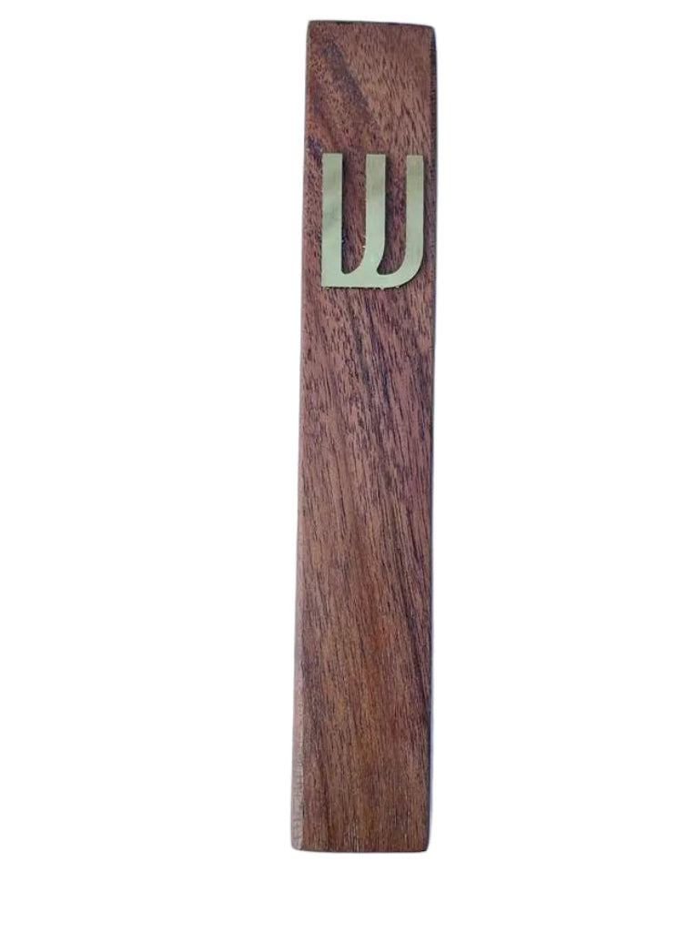 Walnut Wood + Gold Shin Mezuzah