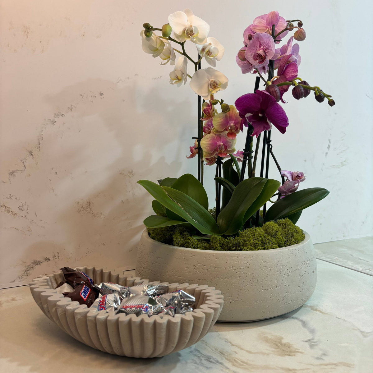Taupe marble concrete Oval Fluted Bowl