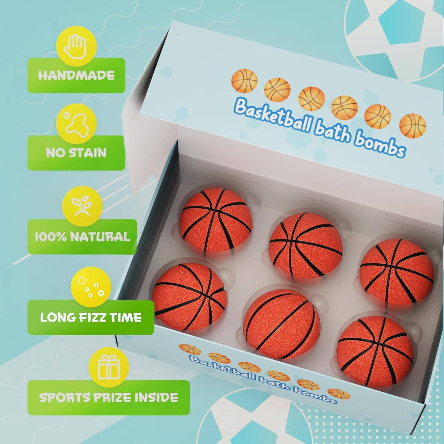Kids Basketball Bath Bombs with prize Inside- 6 Pack