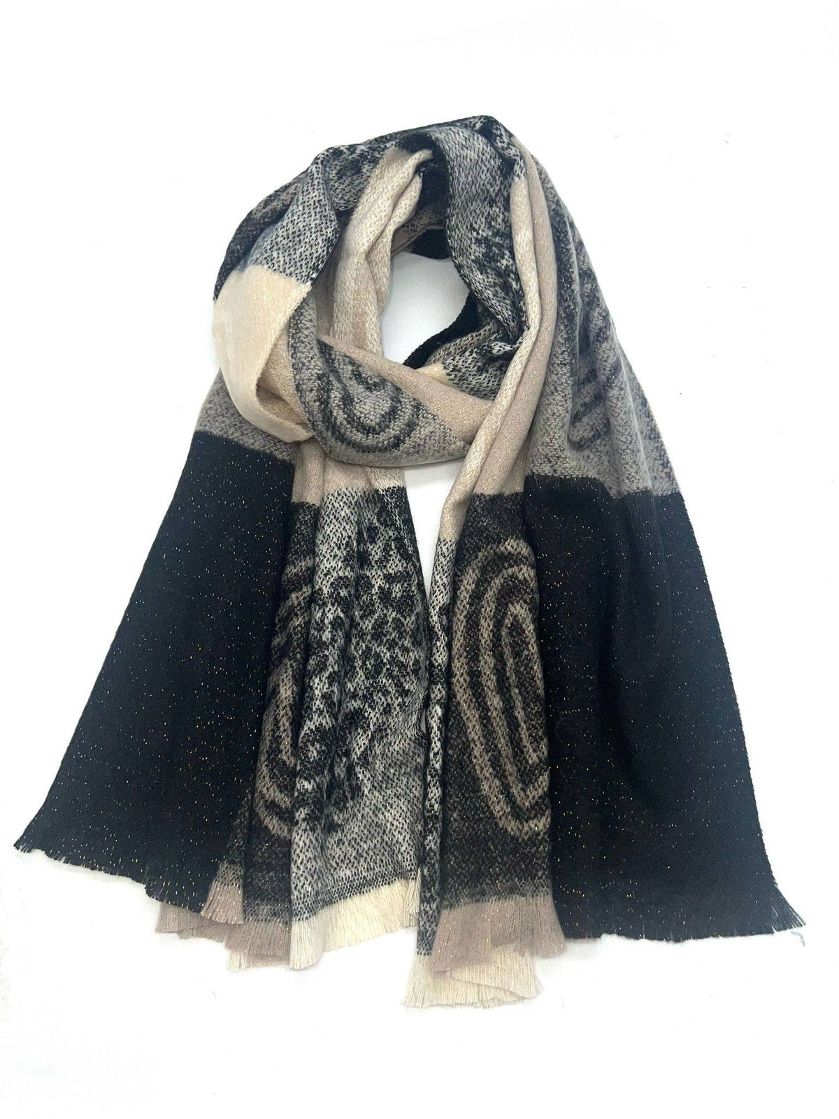 Scarf with leopard heart print - black