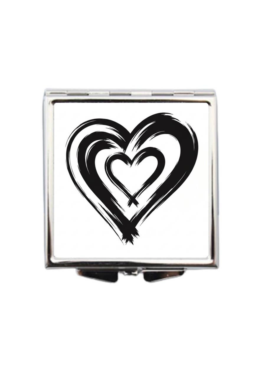 Black White Heart Pocket Mirror     