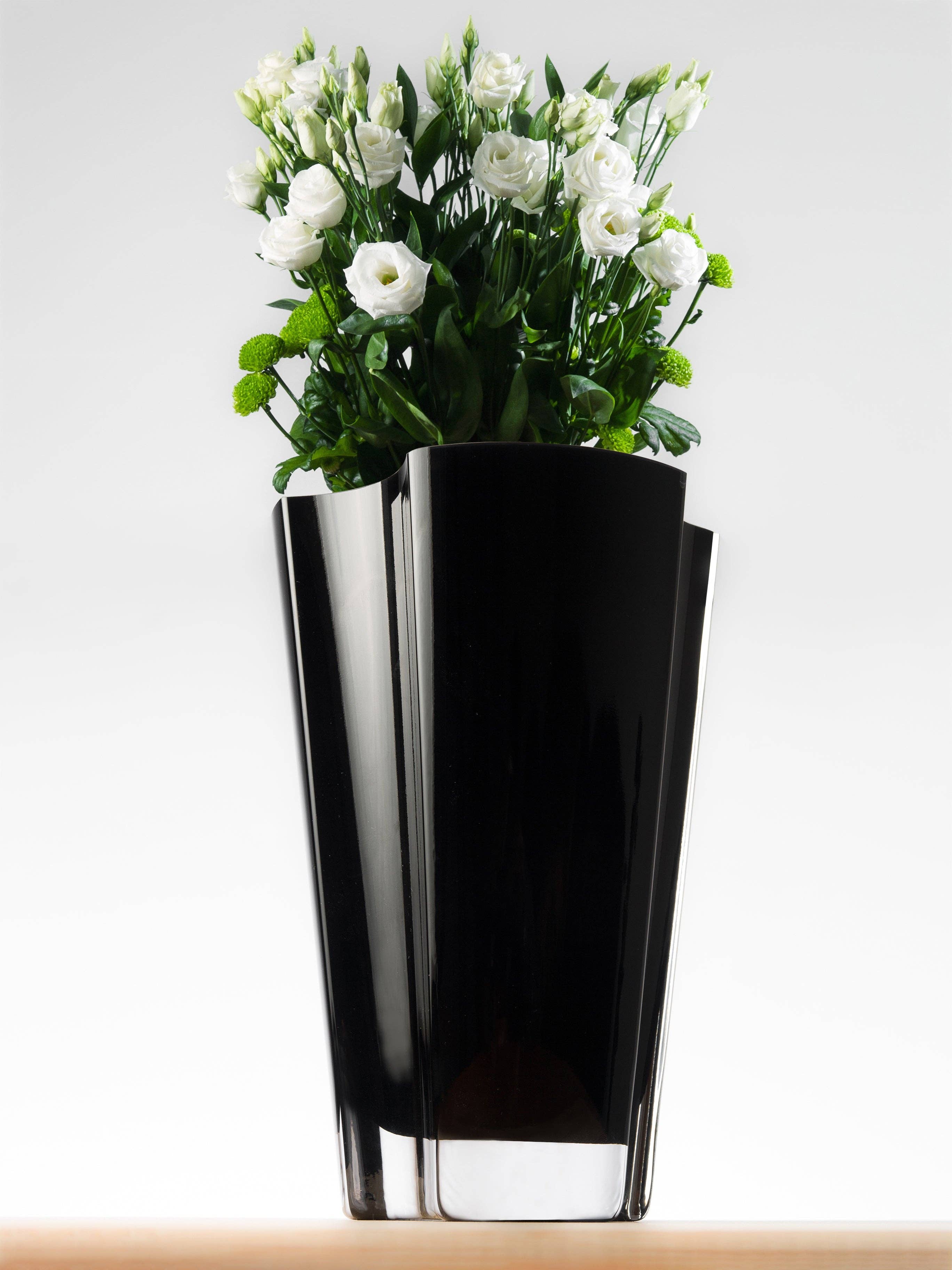 Black Glass Wavy Vase