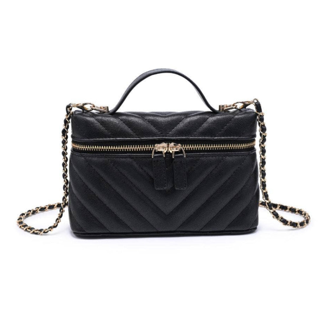 Chevron-quilted Vanity bag with chain - black