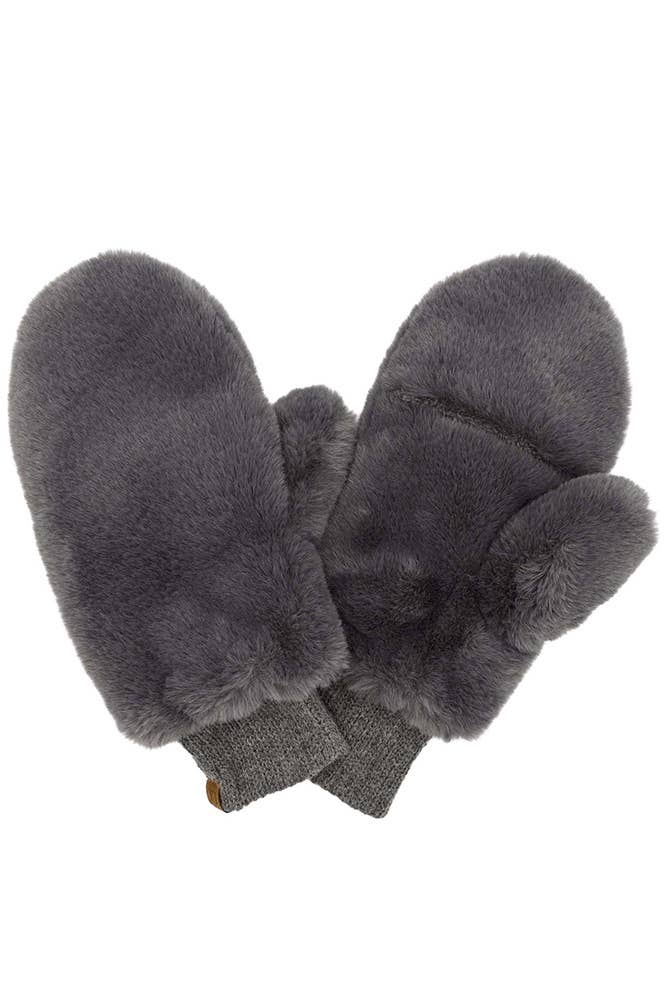Faux Fur Mittens with Shepherd Lining - gray