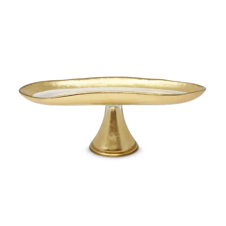 Footed Glass Tray with Gold Brushed Rim