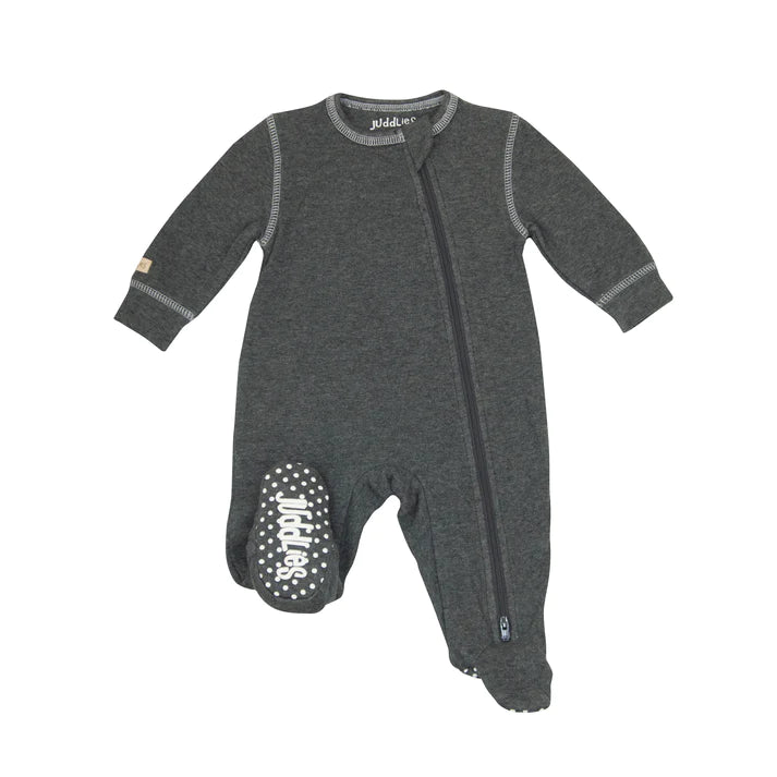 Couches-couchettes à fermeture éclair bidirectionnelle à pieds pour bébé - Collection Breathe EZE | Tache grise au charbon de bois