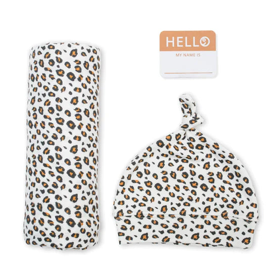 Hello World swaddle & Knotted Hat – Leopard