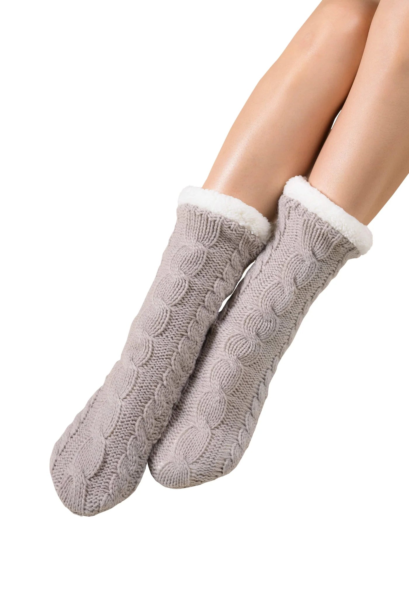 Textured Cable Knit Lounge Socks - Silver Cloud