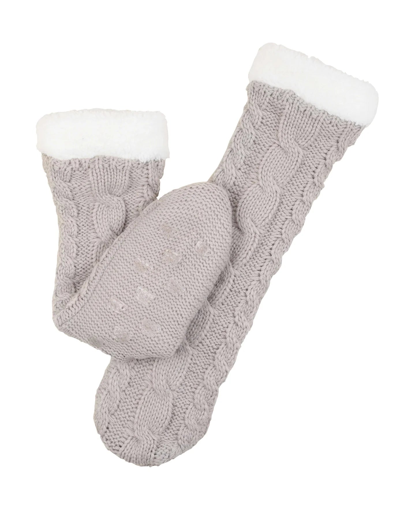 Textured Cable Knit Lounge Socks - Silver Cloud
