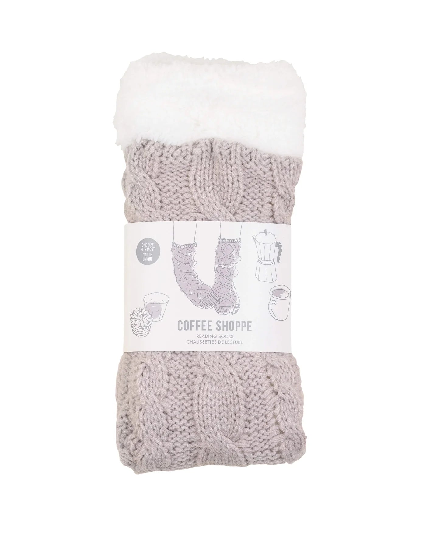 Textured Cable Knit Lounge Socks - Silver Cloud