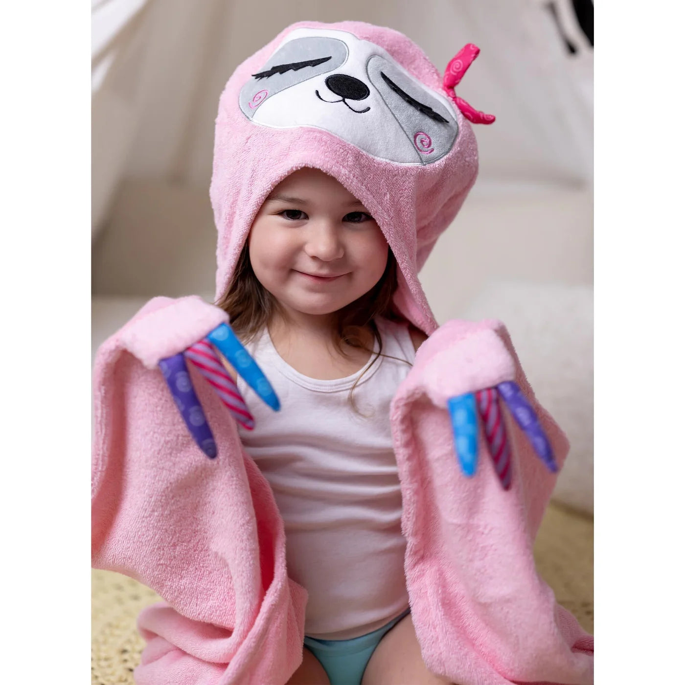 Personalized Kids Plush Terry Hooded Bath Towel - Sadie Sloth 2Y+