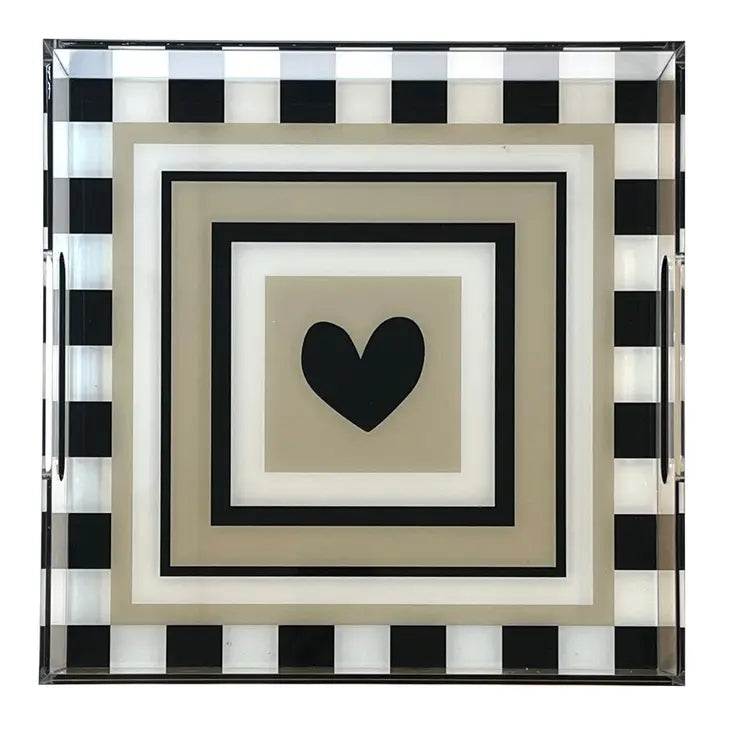 Acrylic Tray - Black and beige Hearts