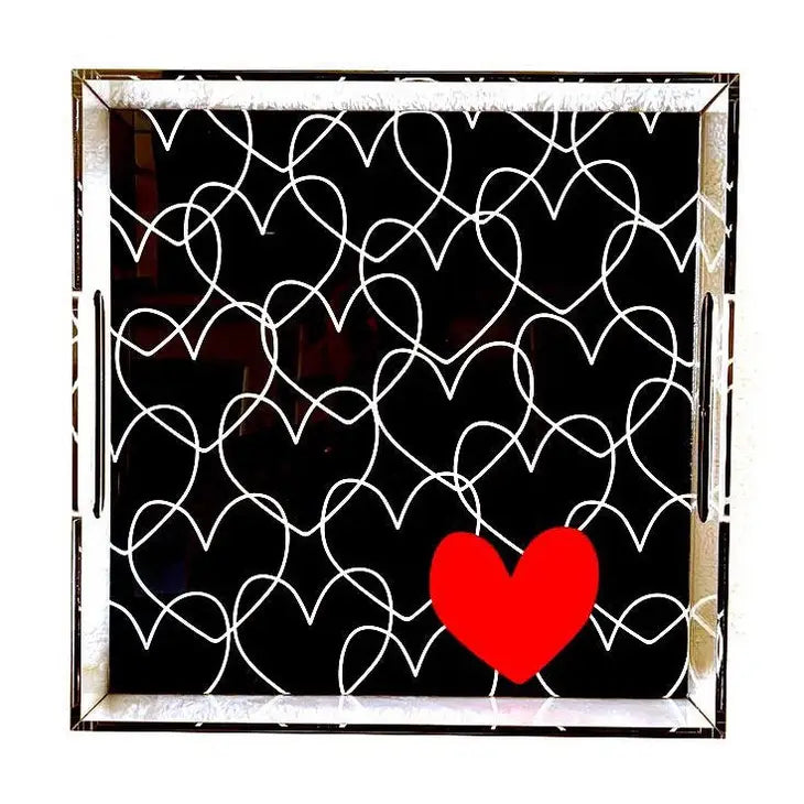 Acrylic Tray - Black With Red Heart