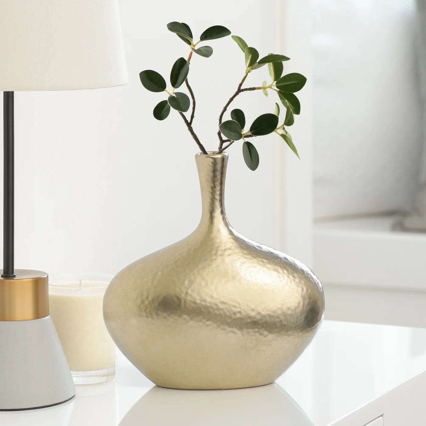 Gold Dimpled Ceramic vase - wide