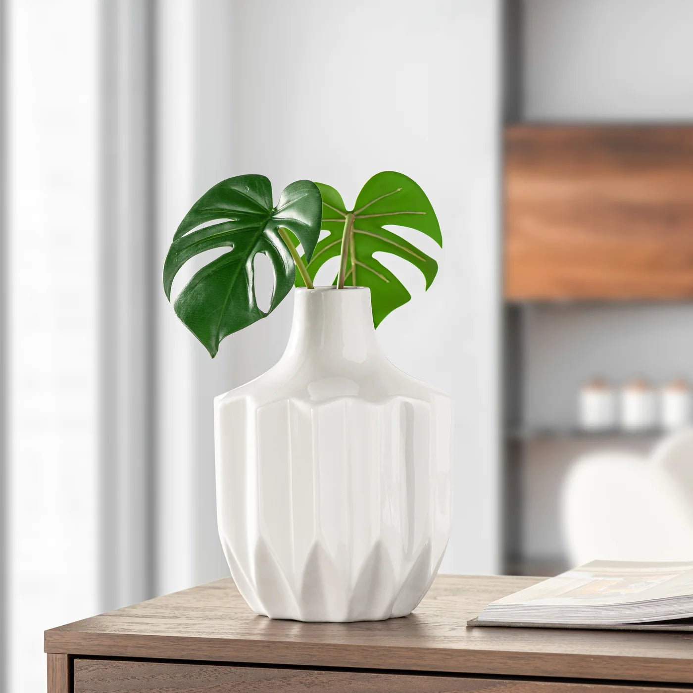 Linear Vase - Abstract Shiny White Glaze Ceramic