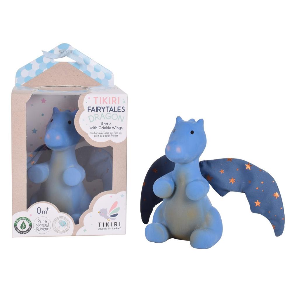 Natural Rubber Rattle With Crinkle Wings - Midnight Dragon