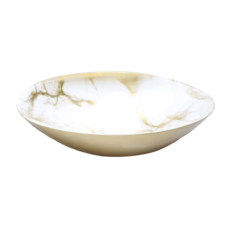 White/Gold Marble Oval Bowl