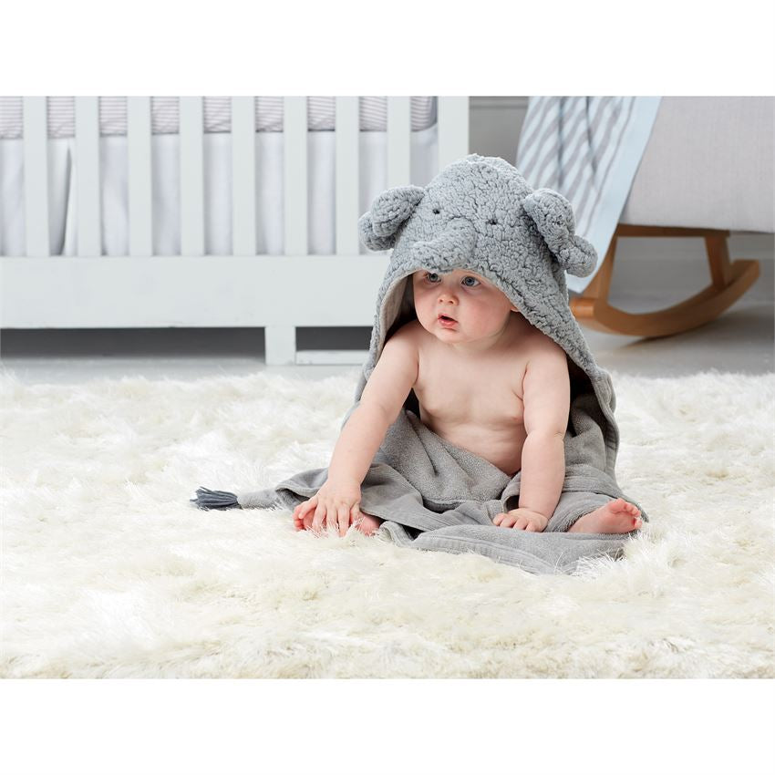 Personalized Baby Sherpa Hooded Towel - Elephant