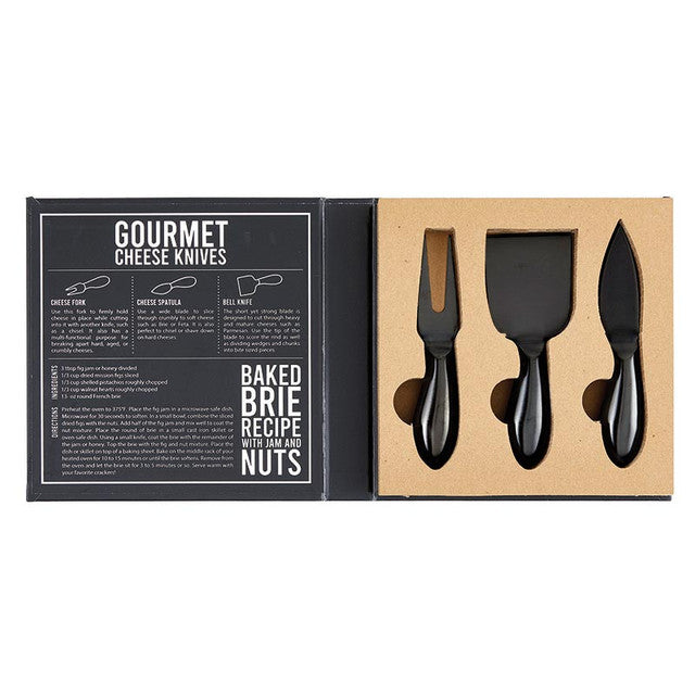 Cheese Knives - 3 pcs Black Matte Book Box