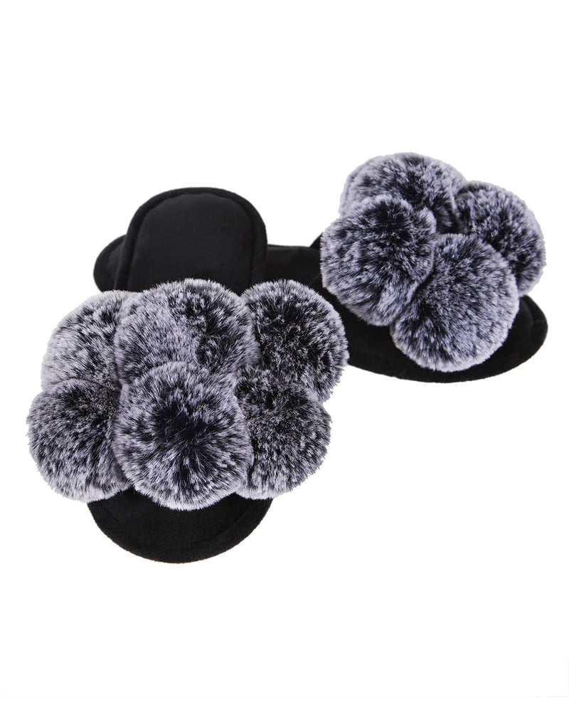 Plush slippers - Luxe Pom-Pom Open Toe - Charcoal