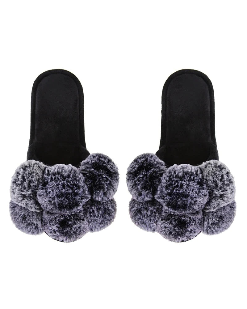 Plush slippers - Luxe Pom-Pom Open Toe - Charcoal