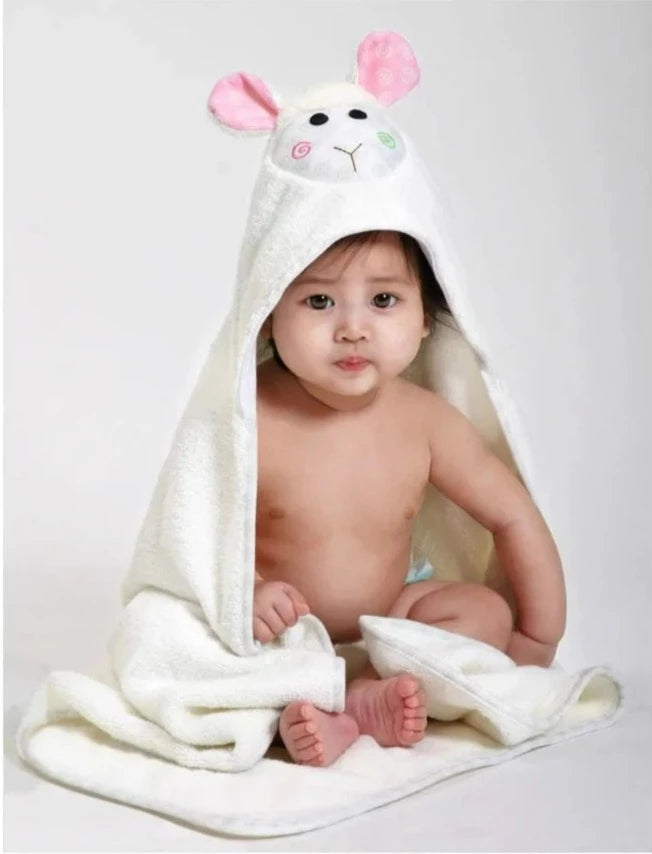 Personalized Baby Bath Towel -Snow Terry Hooded - Lola Lamb