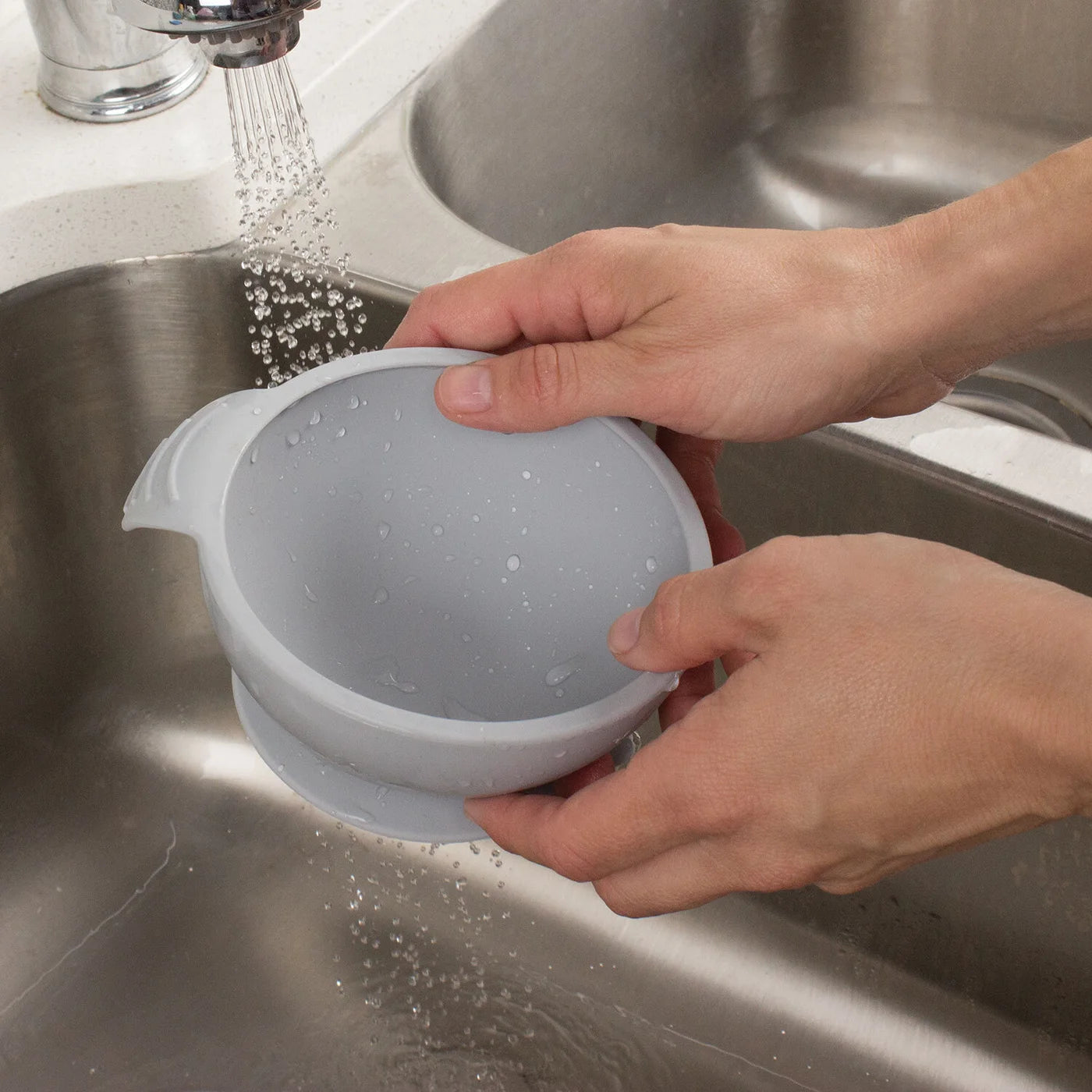 Silicone First Feeding Set with Lid & Spoon - Grey