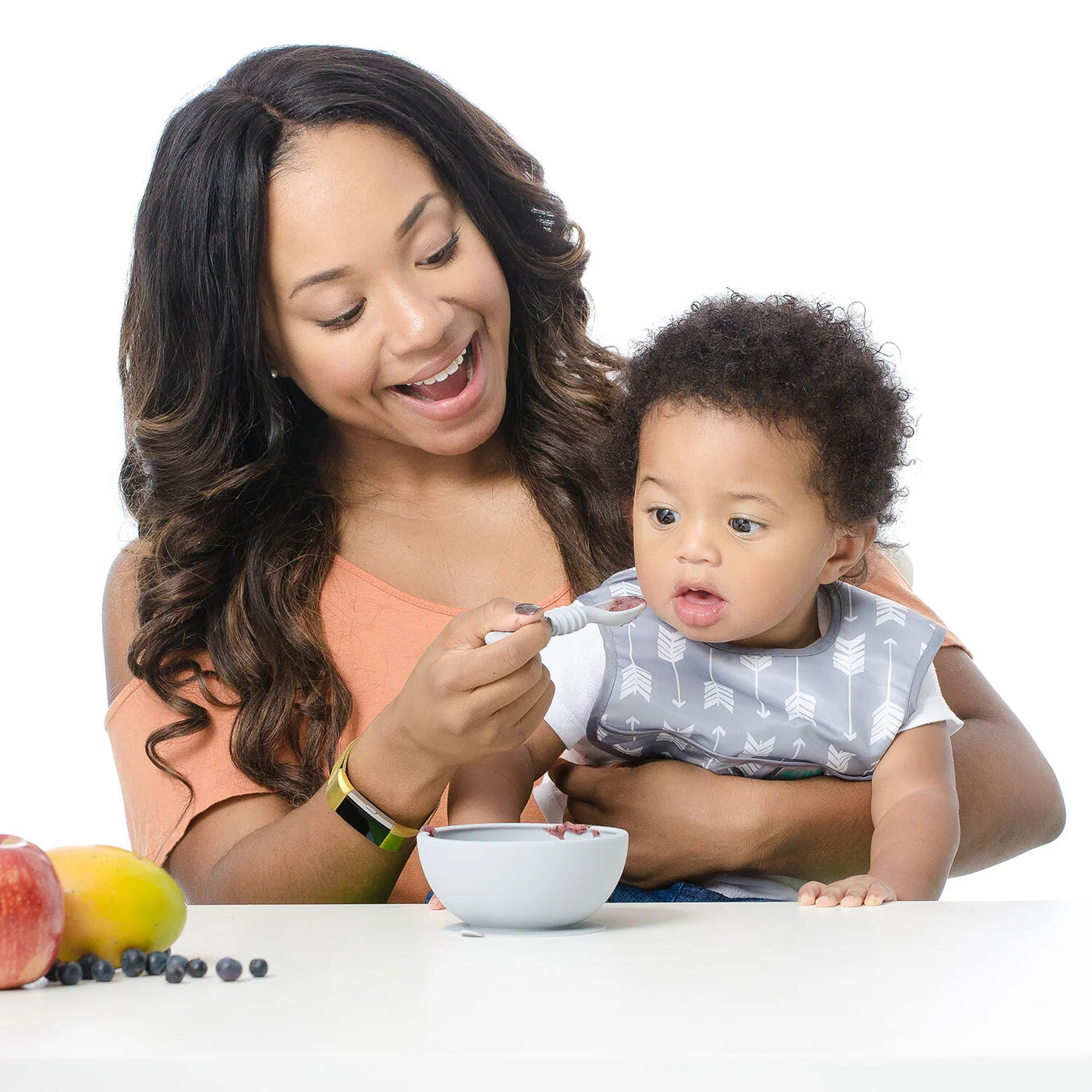 Silicone First Feeding Set with Lid & Spoon - Grey