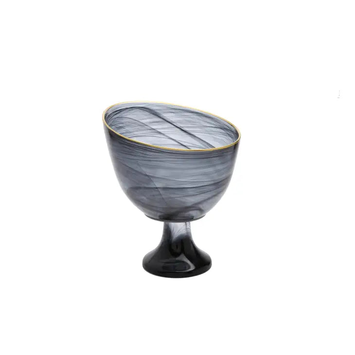 Black Alabaster Candy Bowl Footed With Gold Trim