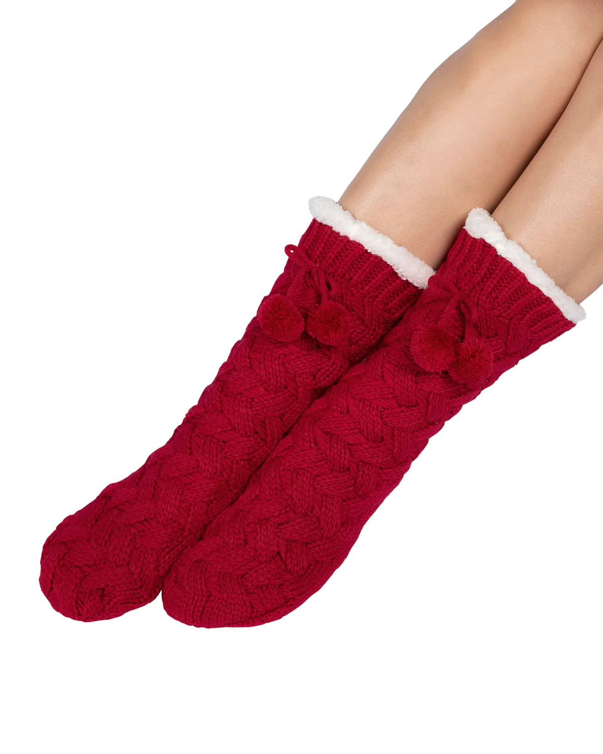 Textured Basket Weave Lounge Socks - Deep Red