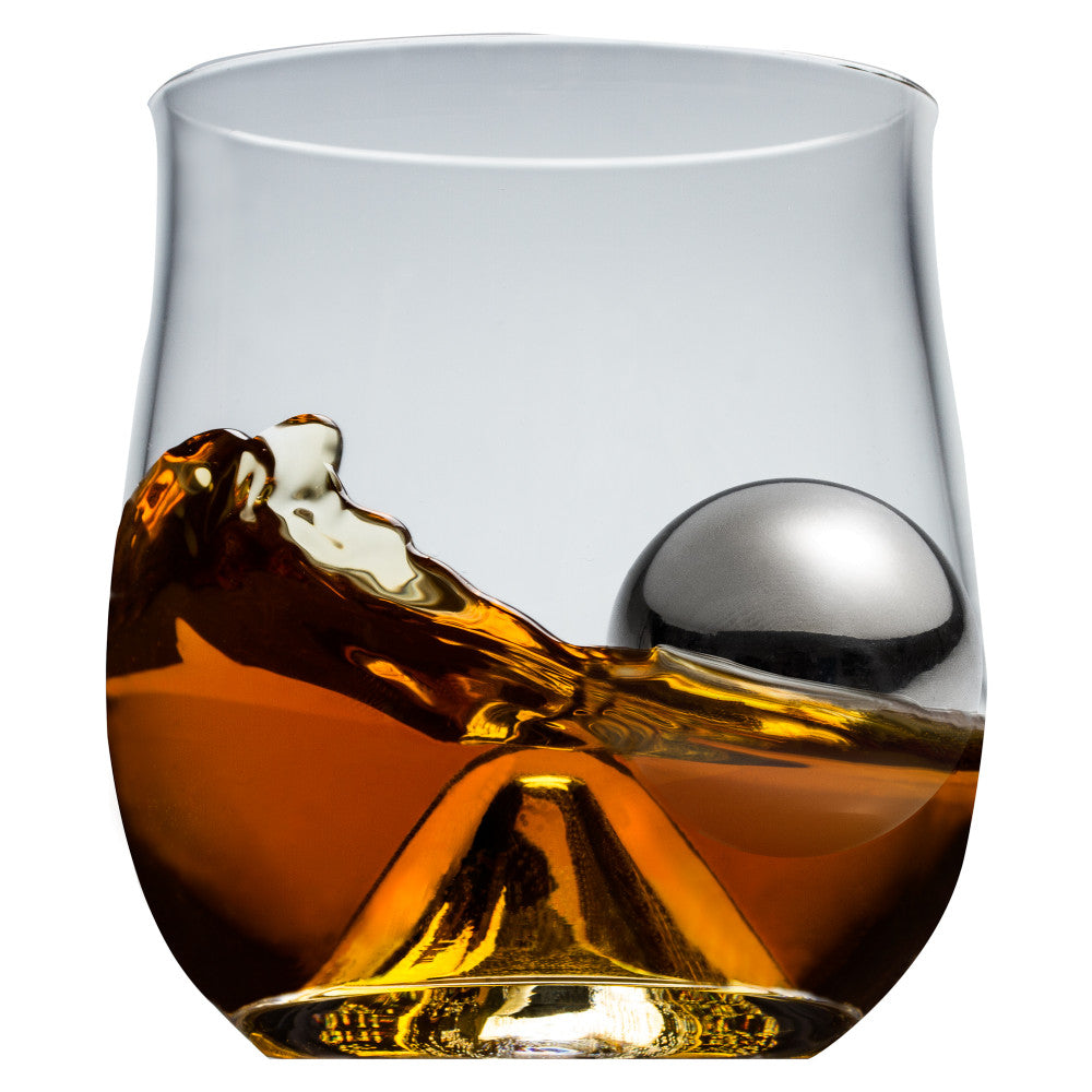 Whiskey Glass 300ml Set with Stainless Steel Ice Ball, Tongue and Pouch