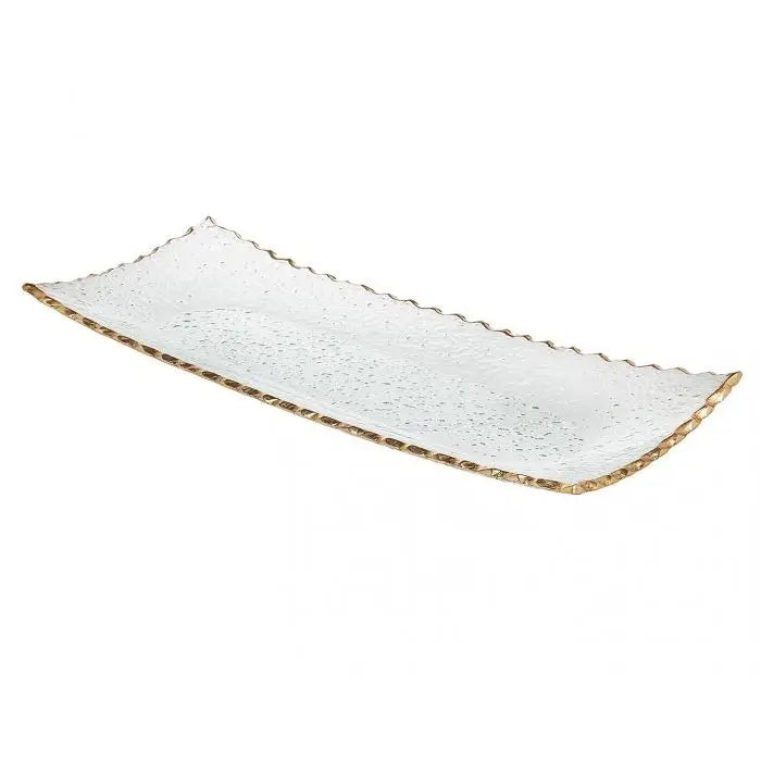 Glass Rectangle Tray w/gold trim - Large