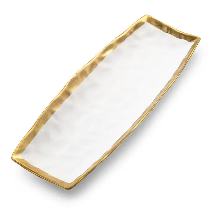 White Oblong Porcelain Tray with Gold Rim