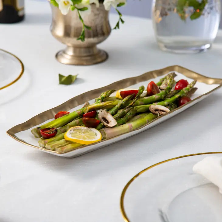 White Oblong Porcelain Tray with Gold Rim