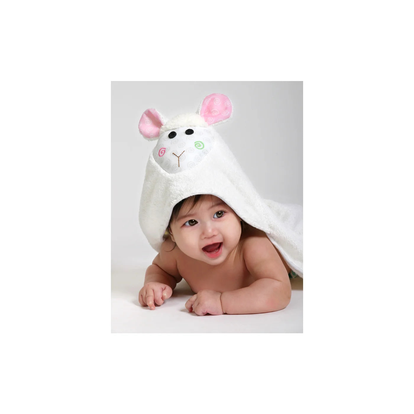 Personalized Baby Bath Towel -Snow Terry Hooded - Lola Lamb